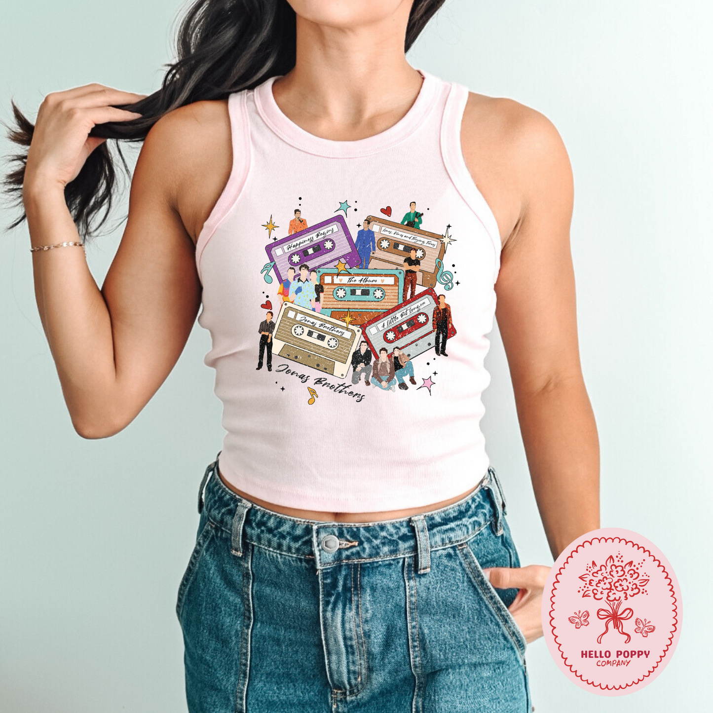 Jonas Brothers Distressed Cassette Tapes Micro Ribbed Racerback Tank
