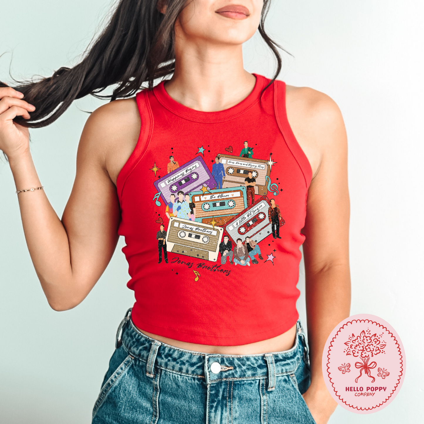 Jonas Brothers Distressed Cassette Tapes Micro Ribbed Racerback Tank