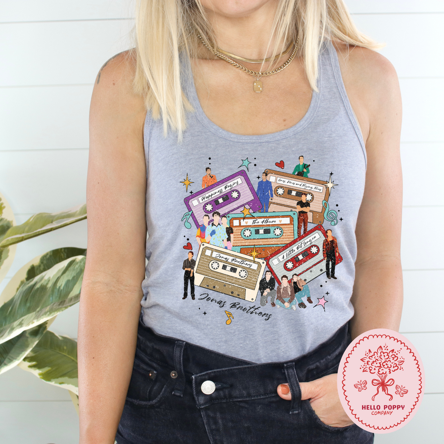 Jonas Brothers Distressed Cassette Tapes Racerback Tank