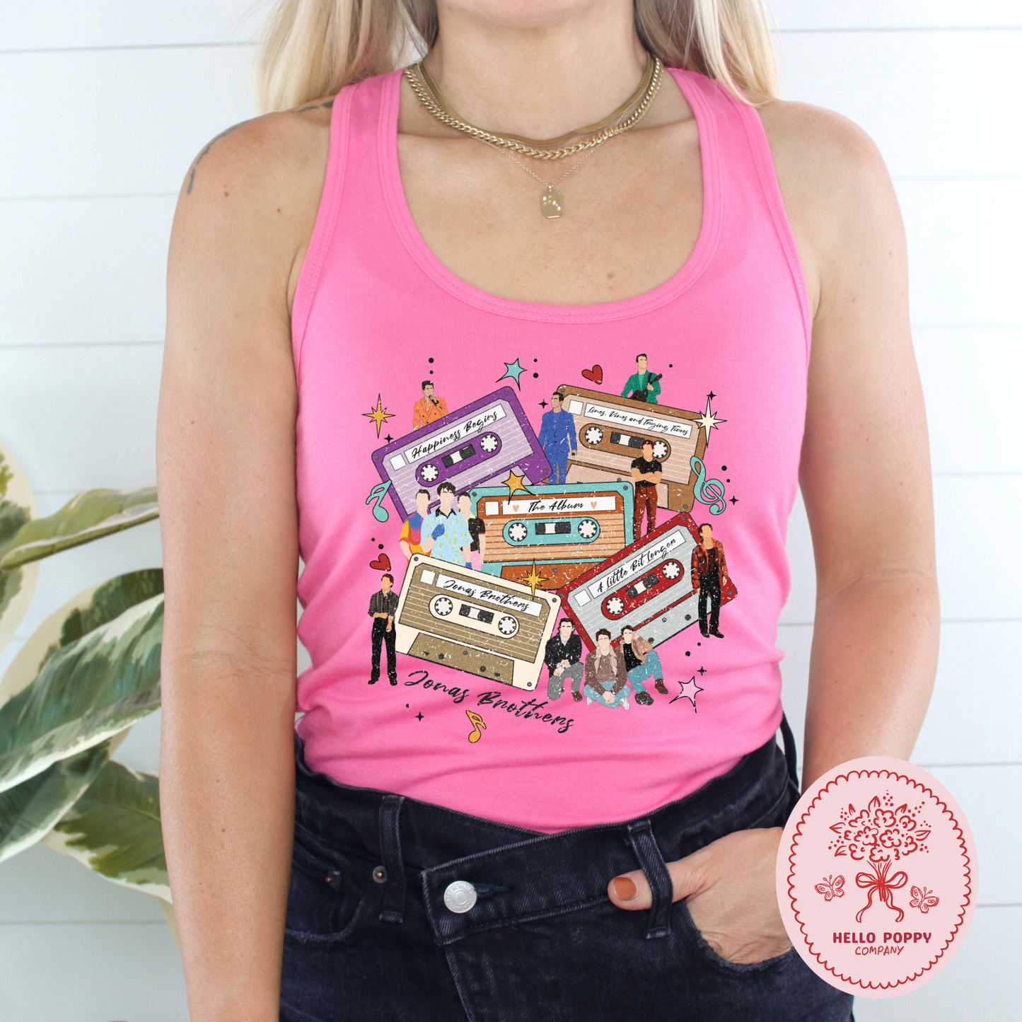 Jonas Brothers Distressed Cassette Tapes Racerback Tank