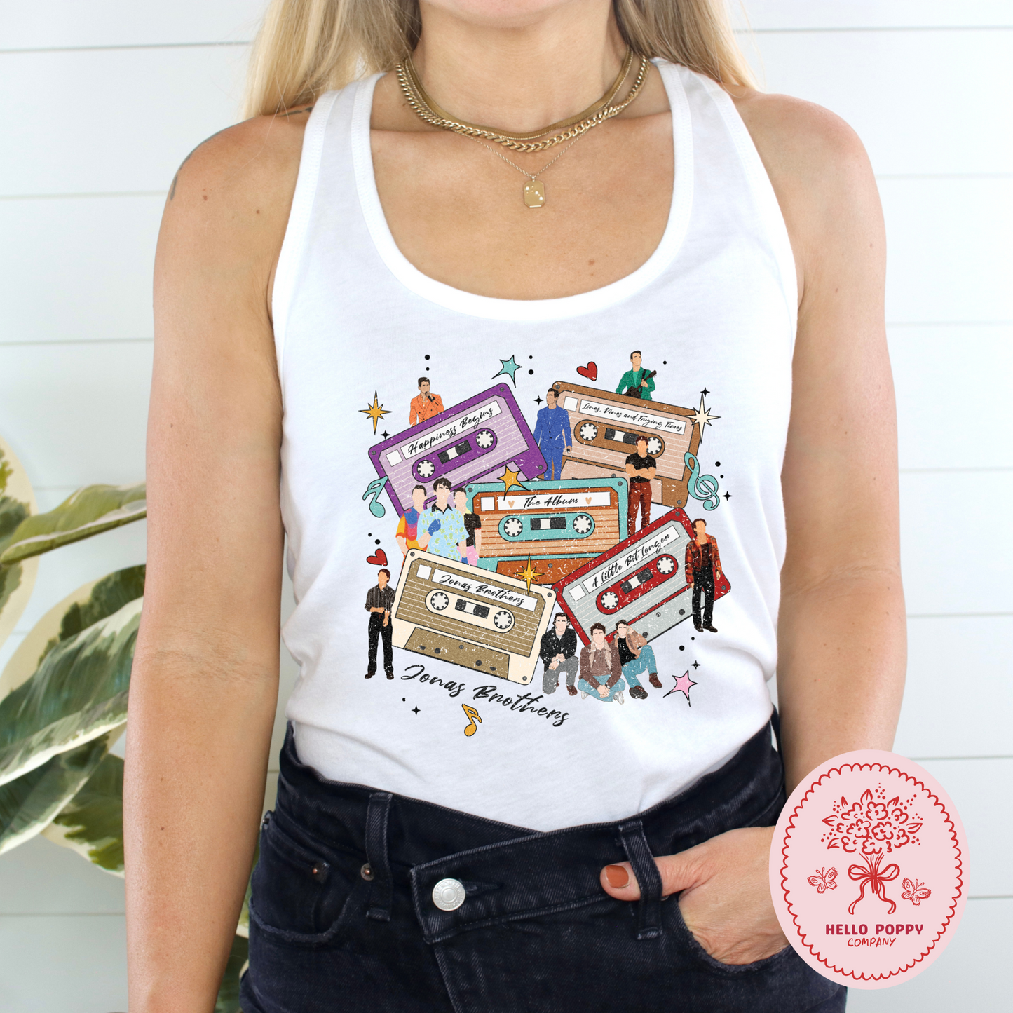 Jonas Brothers Distressed Cassette Tapes Racerback Tank