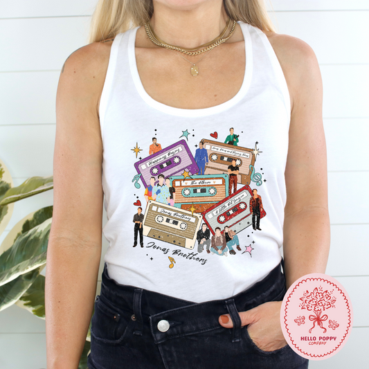 Jonas Brothers Distressed Cassette Tapes Racerback Tank