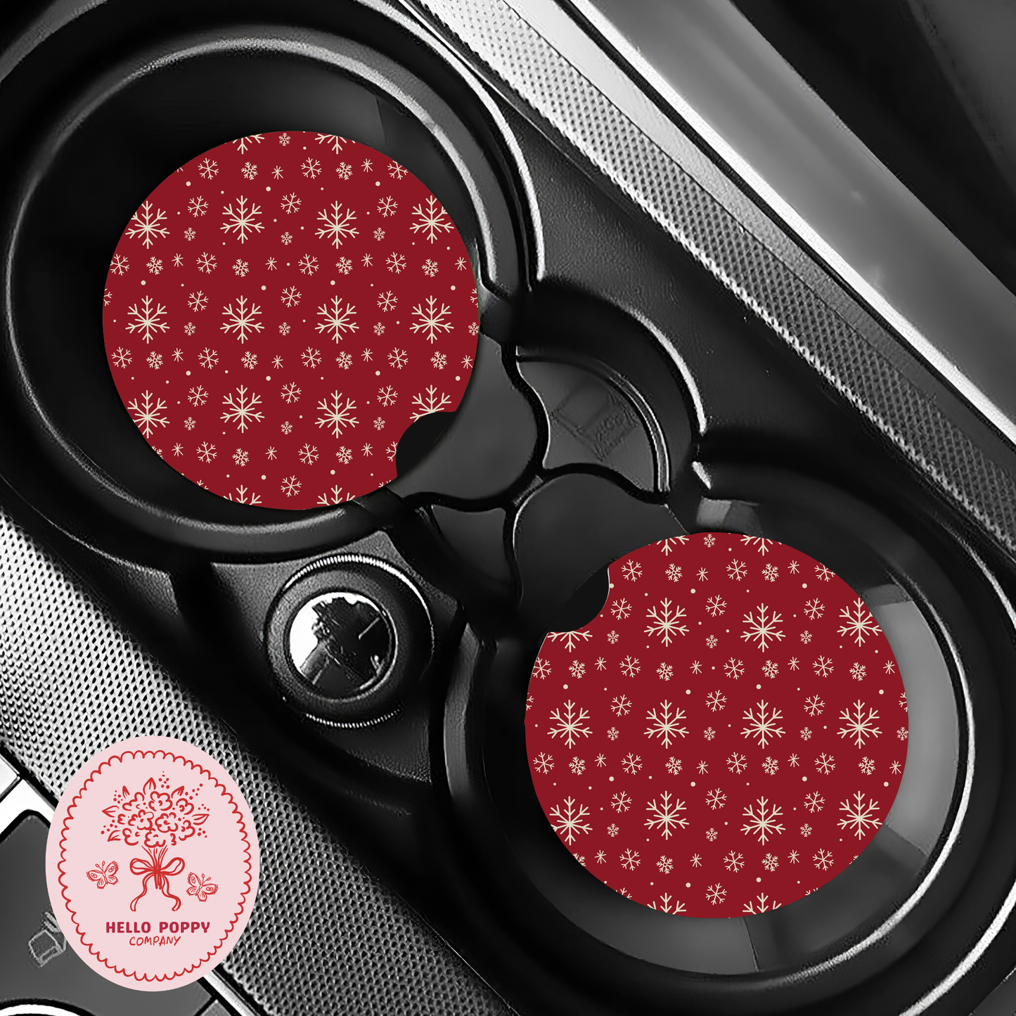 Merry Snowfall Christmas Car Coasters | Set of 2