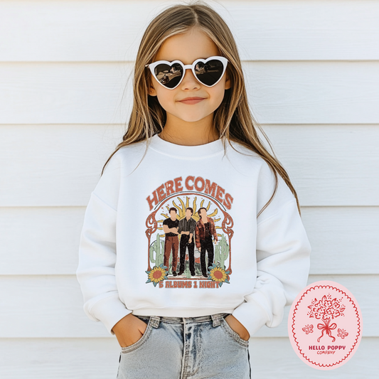 Jonas Brothers Boho 5 Albums 1 Night Crewneck Sweatshirt - Youth