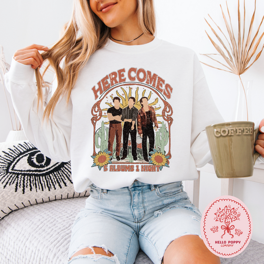 Jonas Brothers Boho 5 Albums 1 Night Crewneck Sweatshirt