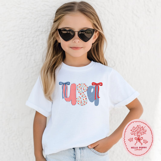 Coquette Checkered USA Bows 4th of July T-Shirt - Youth