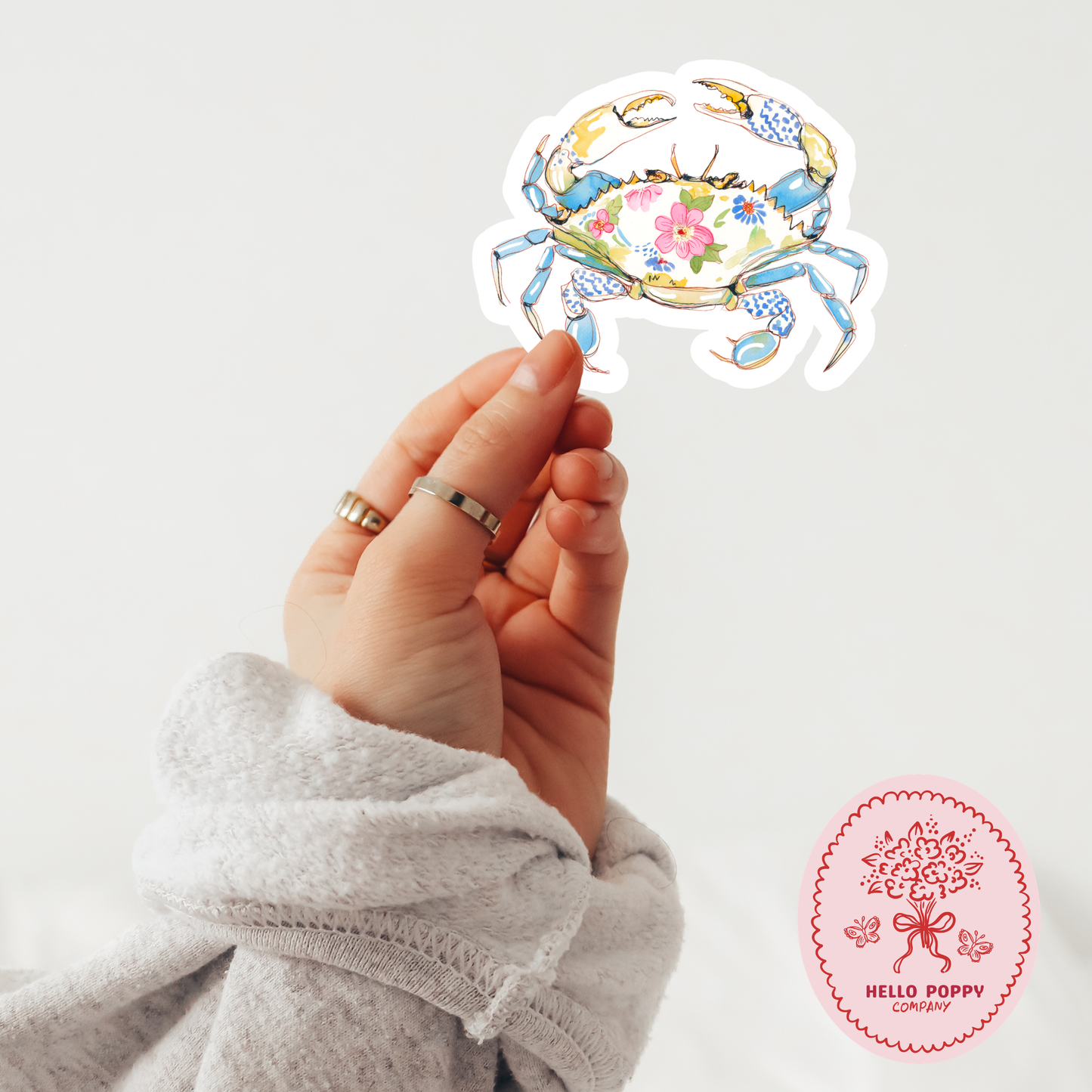 Blue Floral Crab Waterproof Vinyl Sticker