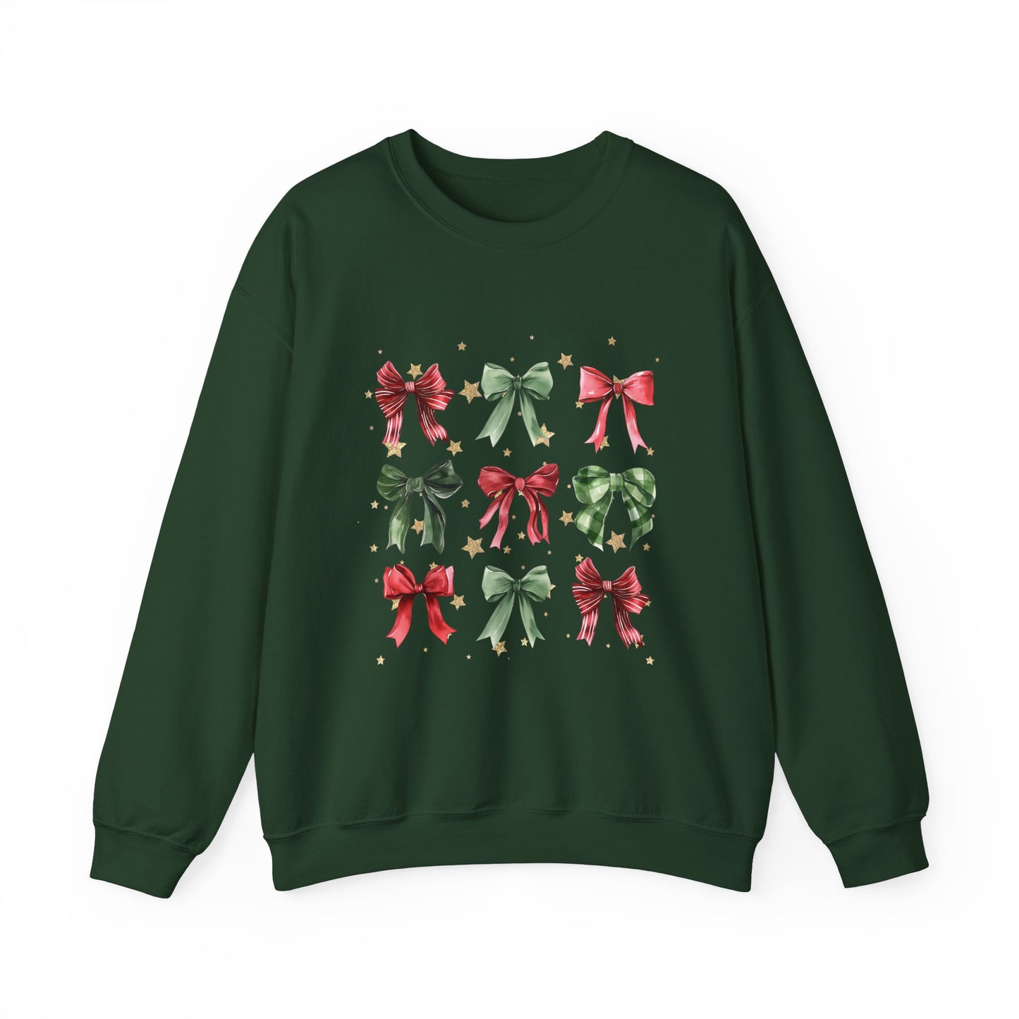 Christmas Bow Gold Stars Coquette Collage Crewneck Sweatshirt