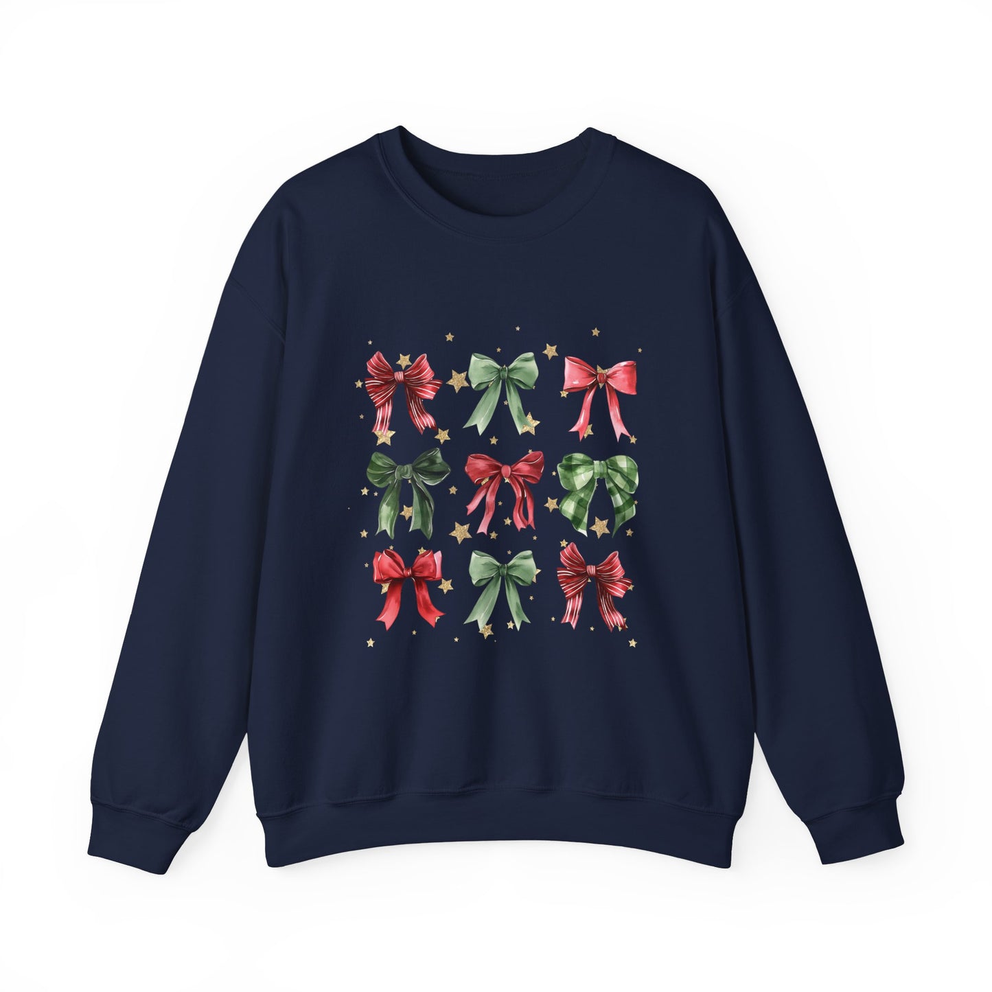 Christmas Bow Gold Stars Coquette Collage Crewneck Sweatshirt