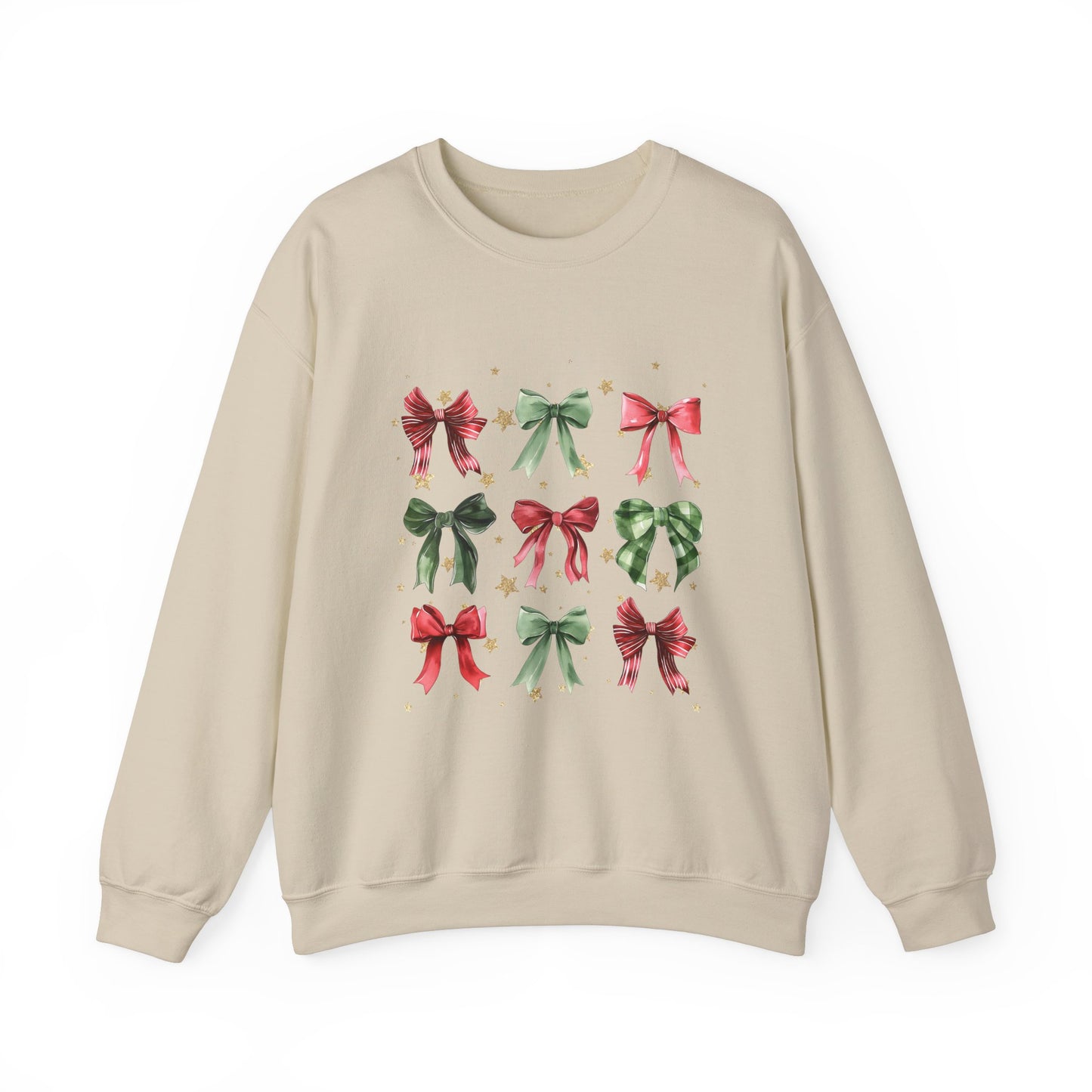 Christmas Bow Gold Stars Coquette Collage Crewneck Sweatshirt