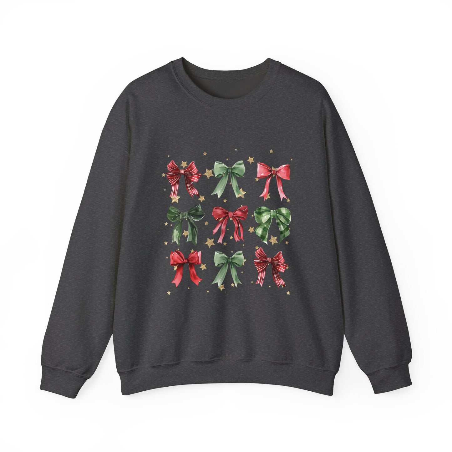 Christmas Bow Gold Stars Coquette Collage Crewneck Sweatshirt