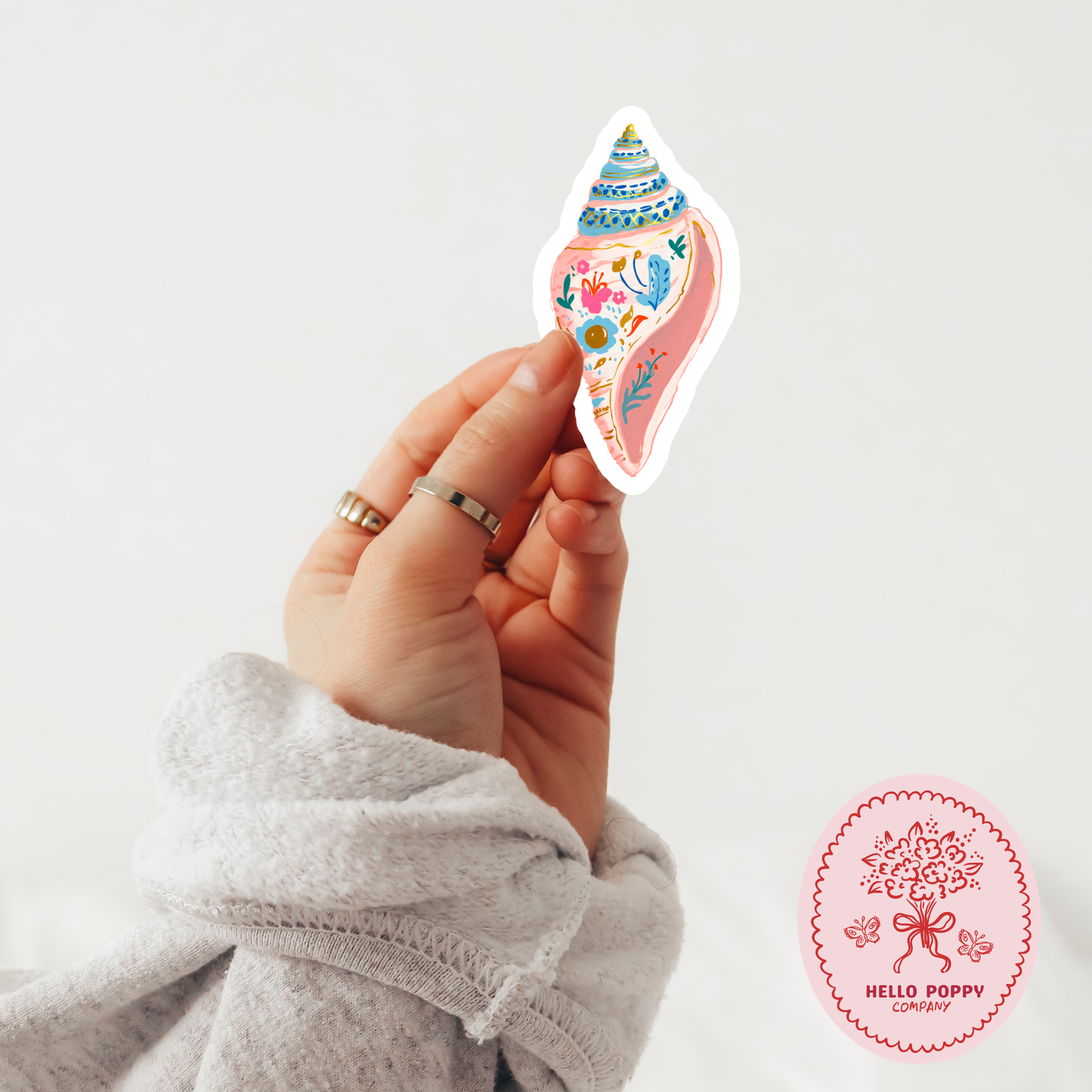 Pink Floral Conch Shell Waterproof Vinyl Sticker