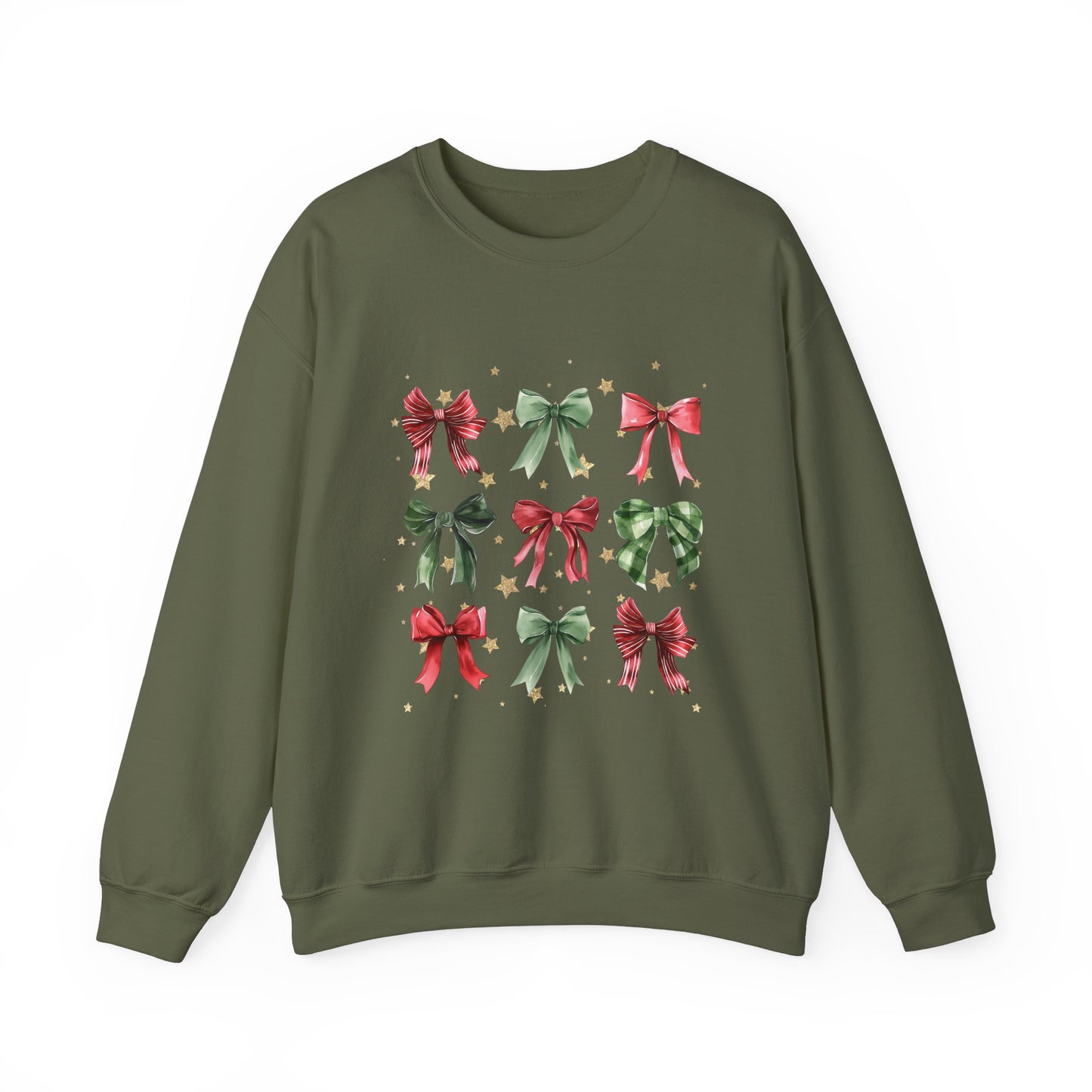 Christmas Bow Gold Stars Coquette Collage Crewneck Sweatshirt