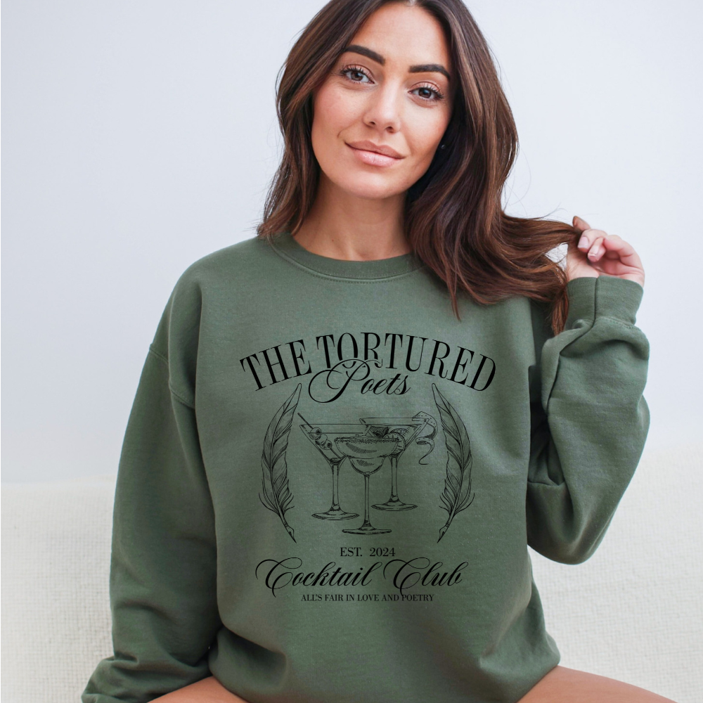 Tortured Poets Department Cocktail Club BW Crewneck Sweatshirt (Multiple Colors)