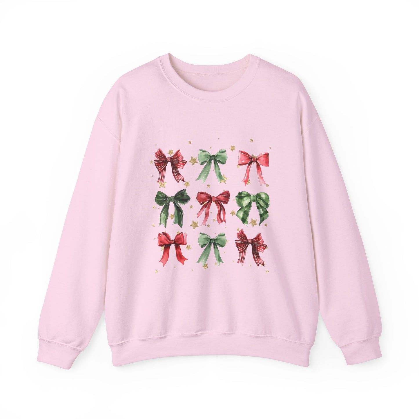 Christmas Bow Gold Stars Coquette Collage Crewneck Sweatshirt