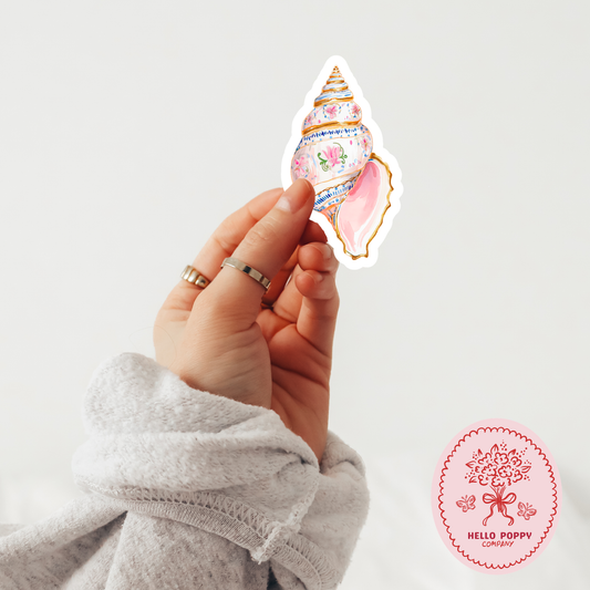 Blush Floral Seashell Waterproof Vinyl Sticker