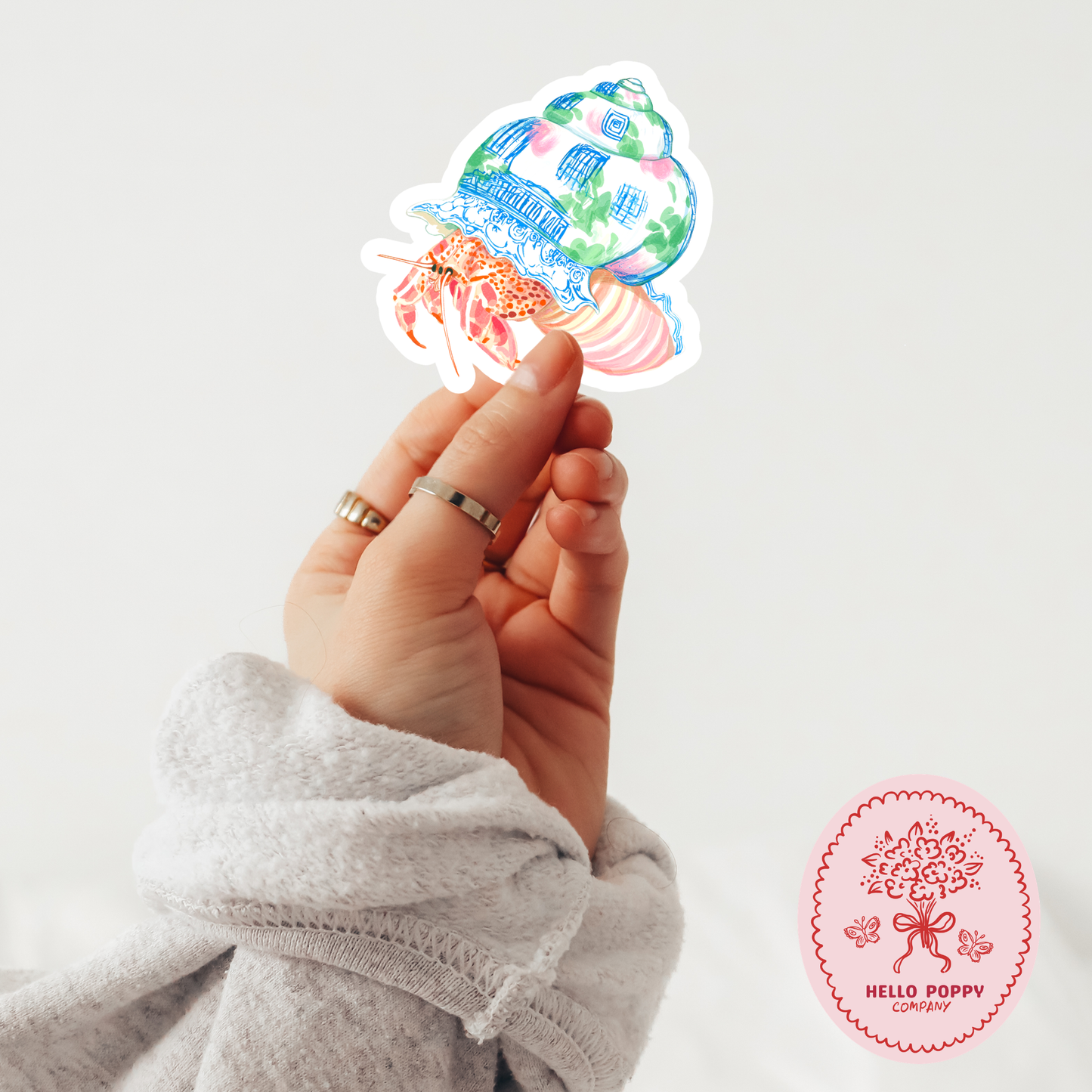 Blue Chinoiserie Hermit Crab Waterproof Vinyl Sticker