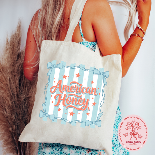 American Honey 4th of July Striped Coquette Canvas Tote Bag