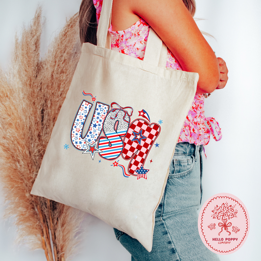 Coquette USA Checkered 4th of July Canvas Tote Bag