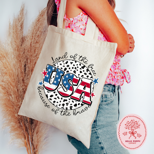 Land of the Free Dalmation 4th of July Coquette Canvas Tote Bag
