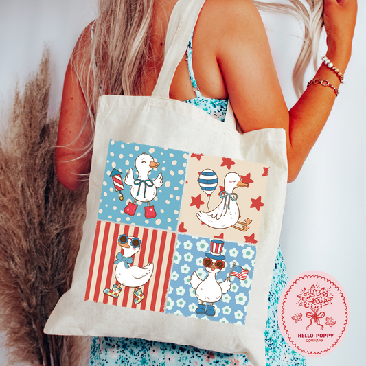 Silly Goose Coquette 4th of July Canvas Tote Bag