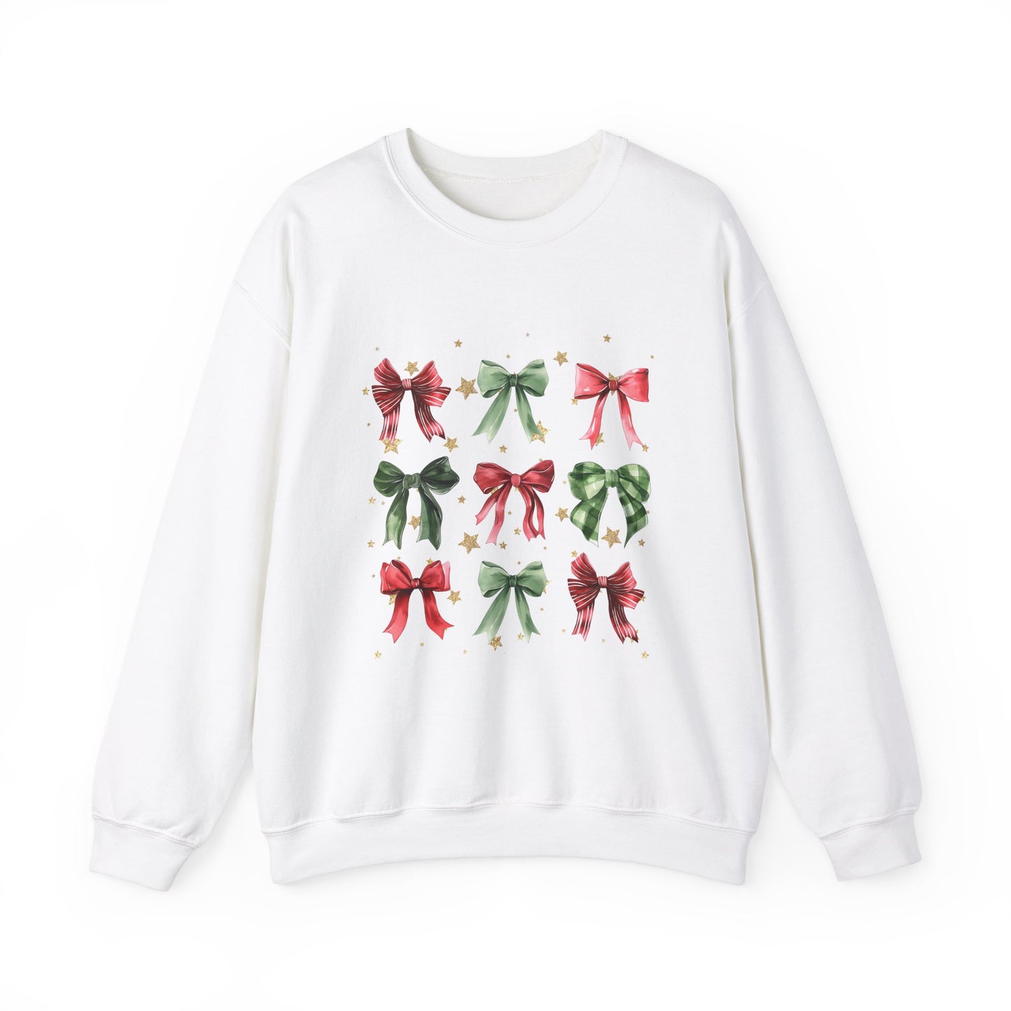 Christmas Bow Gold Stars Coquette Collage Crewneck Sweatshirt