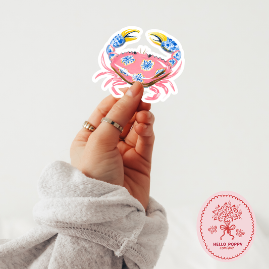 Pink Floral Crab Waterproof Vinyl Sticker