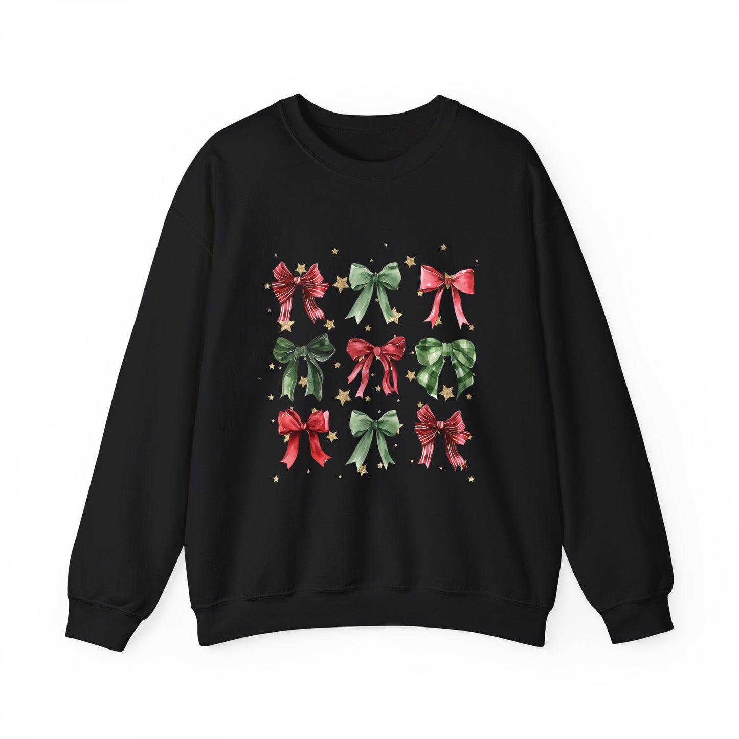 Christmas Bow Gold Stars Coquette Collage Crewneck Sweatshirt