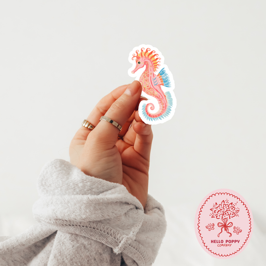 Pink Seahorse Waterproof Vinyl Sticker