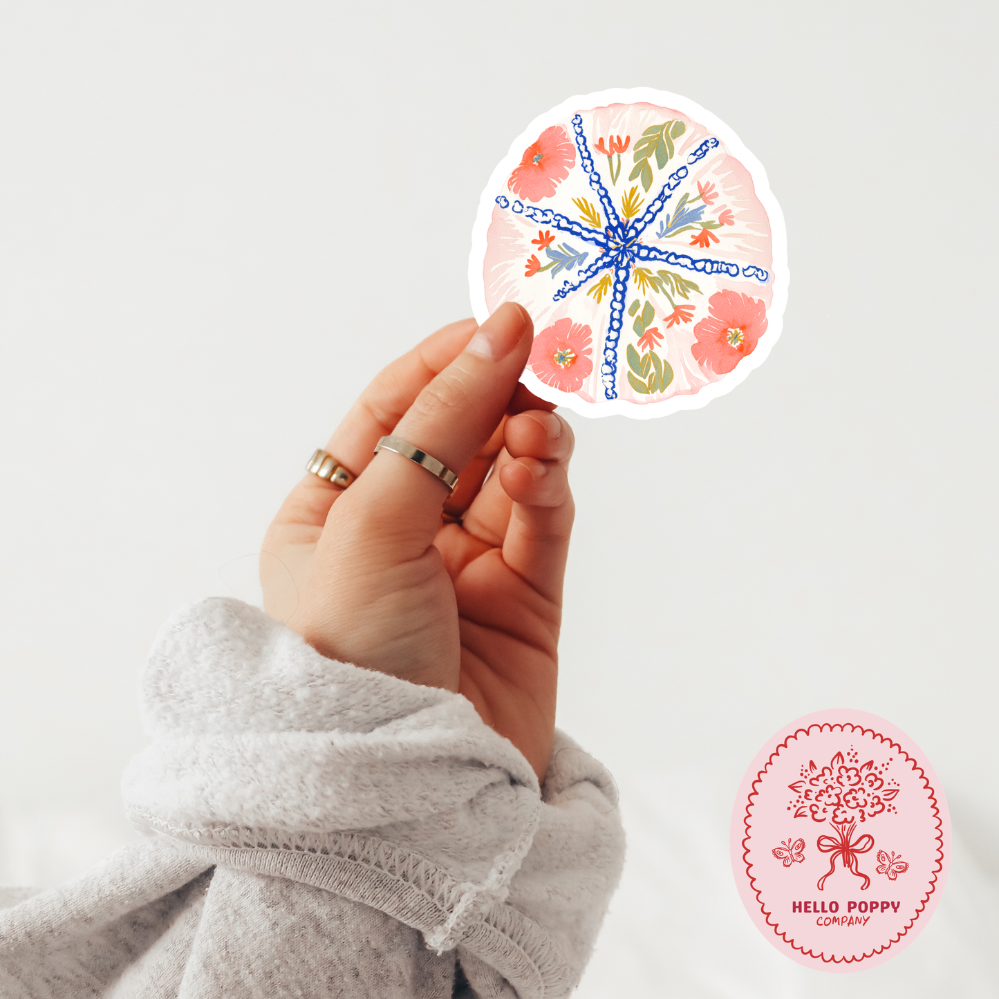 Floral Sand Dollar Waterproof Vinyl Sticker