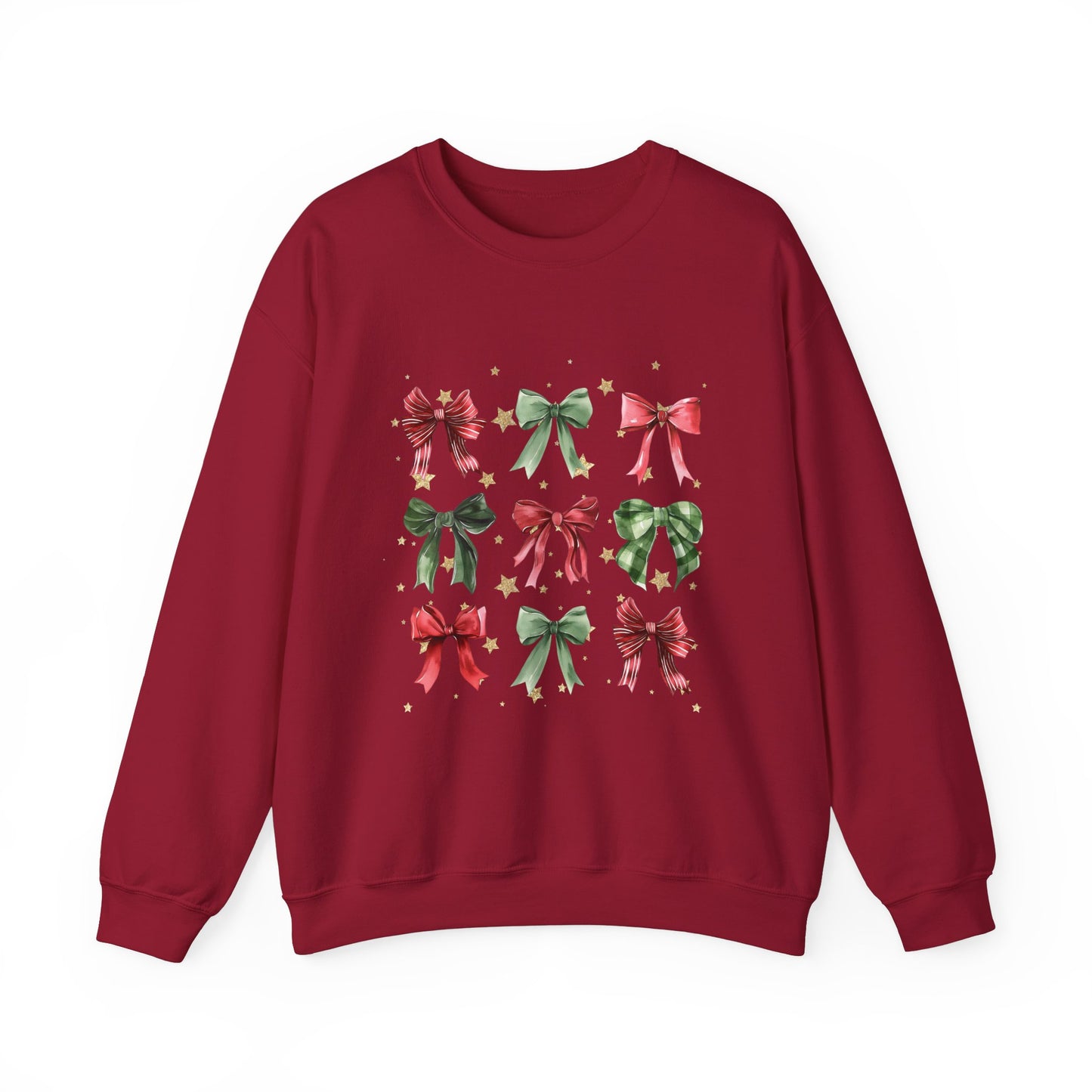 Christmas Bow Gold Stars Coquette Collage Crewneck Sweatshirt